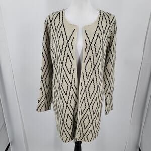 Oliver by Escio Cardigan Womens Small Open Front Ivory Black Geometric Print